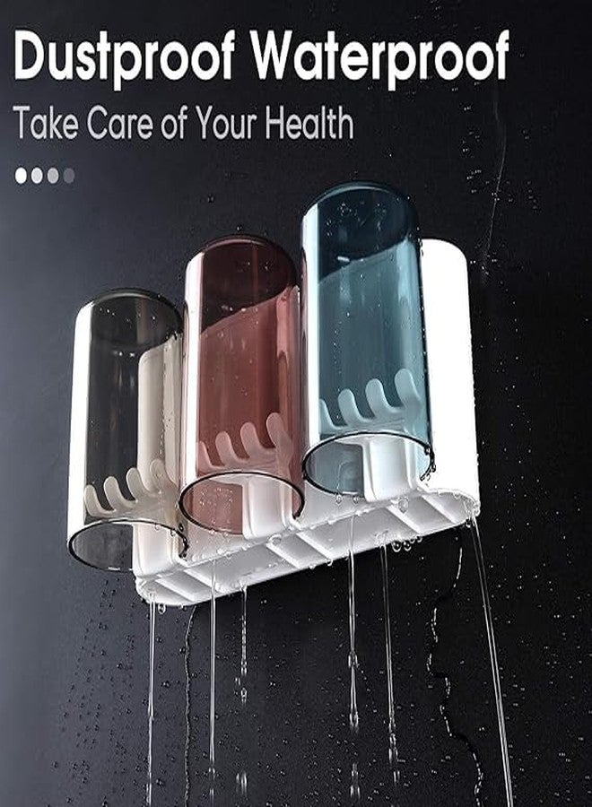 SWAZE Wall Mounted Toothbrush Holder for Bathroom - Stickable Brush Stand with Cover | Tooth Brush & Paste Holder for Bathroom Wall | Bathroom Brush Holder for Wash Basin | Plastic Stand Set (3 Cups) - Image 2